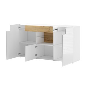 Ensemble complet de 6 meubles de salon collection OHIO. Coloris blanc et effet chêne.