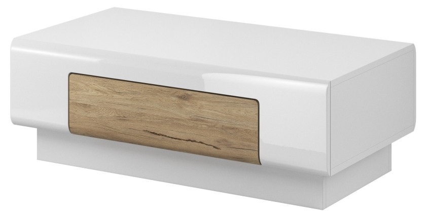 Ensemble complet de 6 meubles de salon collection OHIO. Coloris blanc et effet chêne.