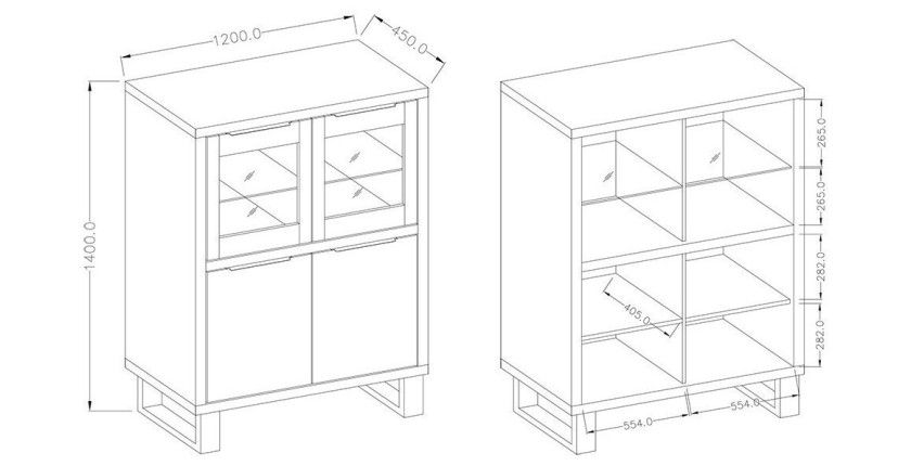 Ensemble 3 meubles de salon collection MILO. Coloris chêne. Style industriel