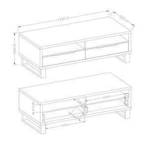 Ensemble 3 meubles de salon collection MILO. Coloris chêne. Style industriel