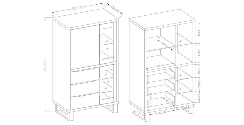 Ensemble 3 meubles de salon collection MILO. Coloris chêne. Style industriel