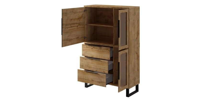 Ensemble 3 meubles de salon collection MILO. Coloris chêne. Style industriel