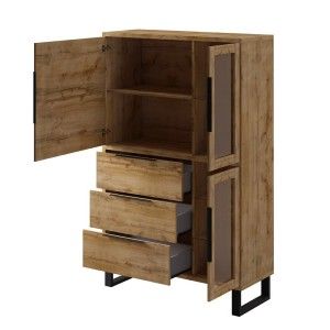 Ensemble 3 meubles de salon collection MILO. Coloris chêne. Style industriel