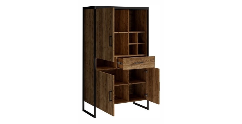 Ensemble de 4 meubles de salon style industriel collection ANAFI. Coloris épicéa et noir.