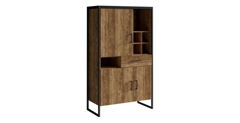 Ensemble de 4 meubles de salon style industriel collection ANAFI. Coloris épicéa et noir.