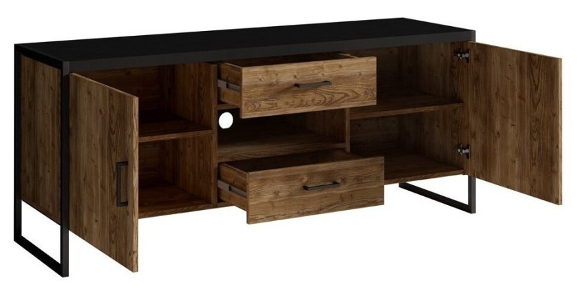 Ensemble de 4 meubles de salon style industriel collection ANAFI. Coloris épicéa et noir.