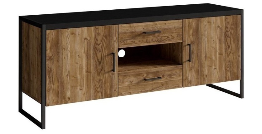 Ensemble de 4 meubles de salon style industriel collection ANAFI. Coloris épicéa et noir.