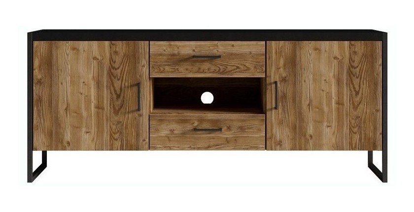 Ensemble de 4 meubles de salon style industriel collection ANAFI. Coloris épicéa et noir.