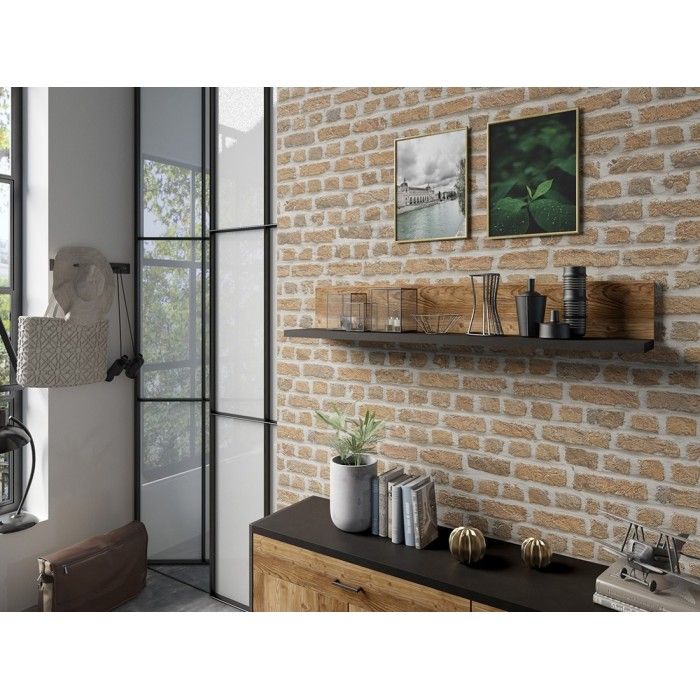 Ensemble de 4 meubles de salon style industriel collection ANAFI. Coloris épicéa et noir.