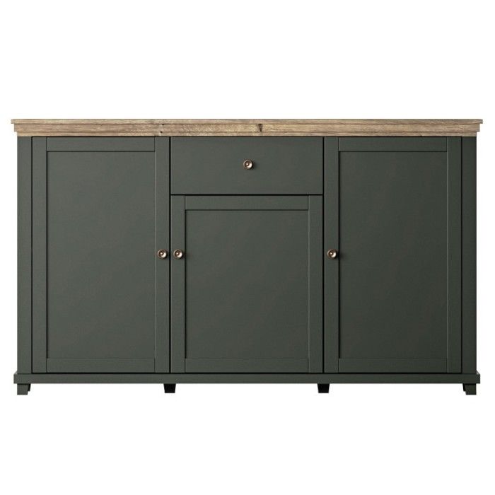 Ensemble de 5 meubles pour votre salon coloris vert et chêne. Collection ASSIA