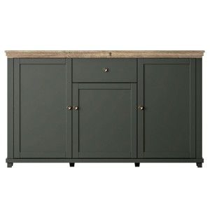 Ensemble de 5 meubles pour votre salon coloris vert et chêne. Collection ASSIA