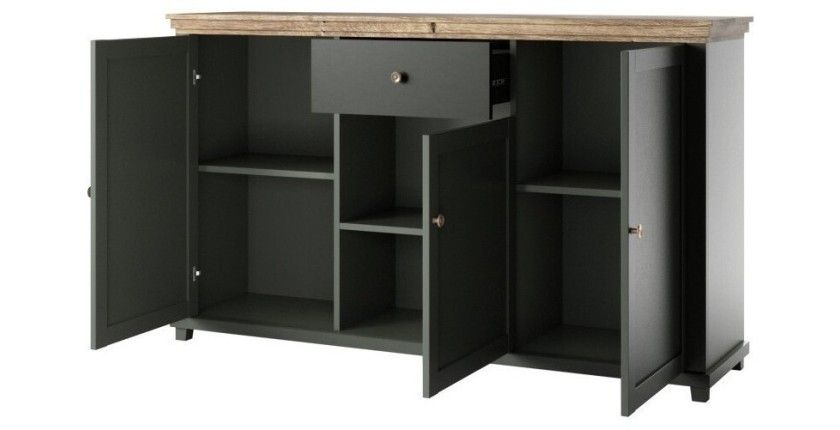 Ensemble de 5 meubles pour votre salon coloris vert et chêne. Collection ASSIA