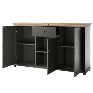 Ensemble de 5 meubles pour votre salon coloris vert et chêne. Collection ASSIA