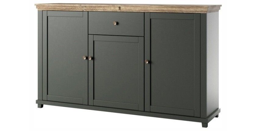 Ensemble de 5 meubles pour votre salon coloris vert et chêne. Collection ASSIA