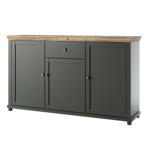 Ensemble de 5 meubles pour votre salon coloris vert et chêne. Collection ASSIA