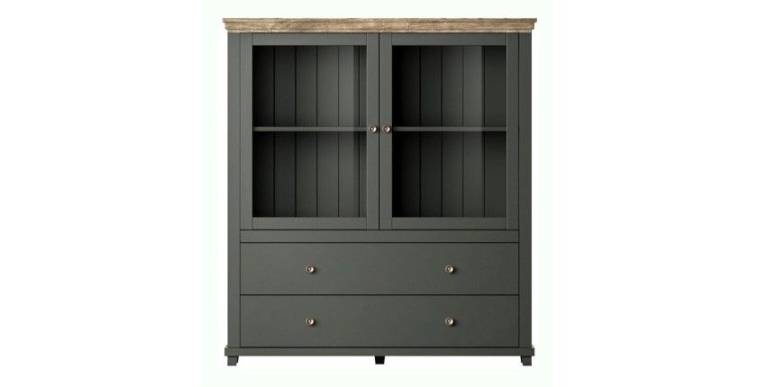 Ensemble de 5 meubles pour votre salon coloris vert et chêne. Collection ASSIA