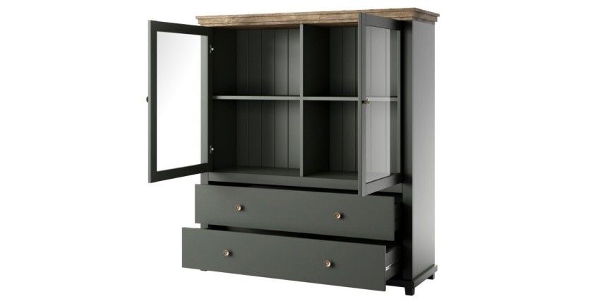 Ensemble de 5 meubles pour votre salon coloris vert et chêne. Collection ASSIA