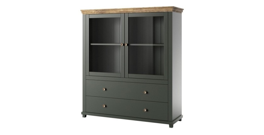 Ensemble de 5 meubles pour votre salon coloris vert et chêne. Collection ASSIA