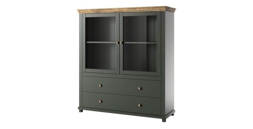 Ensemble de 5 meubles pour votre salon coloris vert et chêne. Collection ASSIA