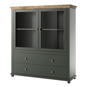 Ensemble de 5 meubles pour votre salon coloris vert et chêne. Collection ASSIA