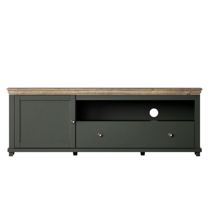Ensemble de 5 meubles pour votre salon coloris vert et chêne. Collection ASSIA