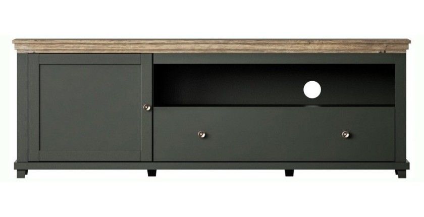 Ensemble de 5 meubles pour votre salon coloris vert et chêne. Collection ASSIA