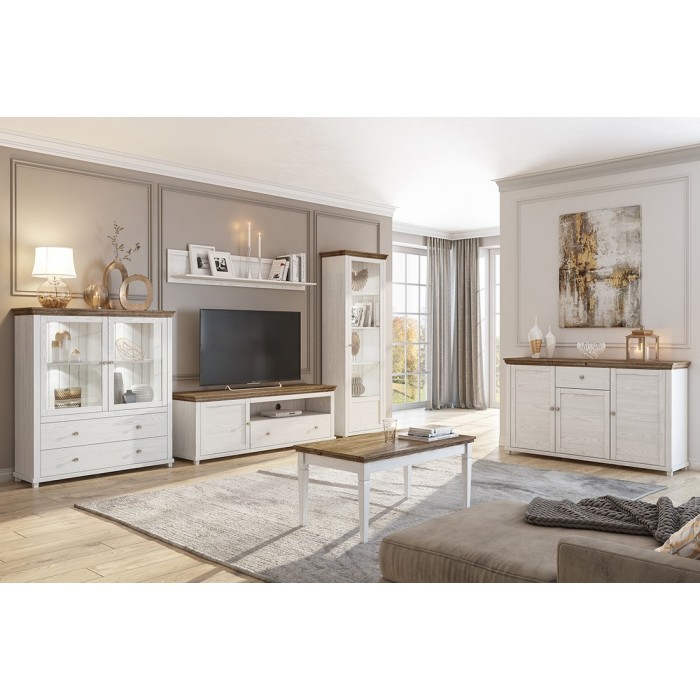 Ensemble de 6 meubles pour votre salon coloris frêne blanc et chêne. Collection ASSIA