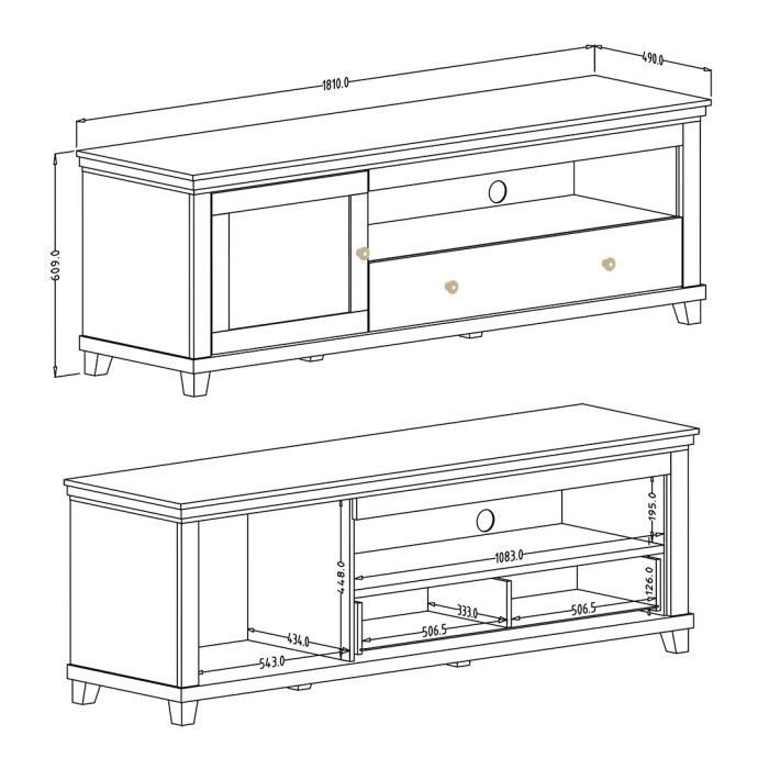 Ensemble de 6 meubles pour votre salon coloris frêne blanc et chêne. Collection ASSIA