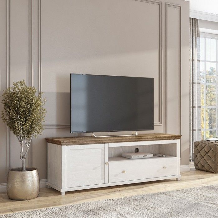 Ensemble de 6 meubles pour votre salon coloris frêne blanc et chêne. Collection ASSIA