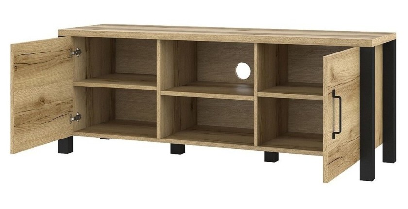 Ensemble de 5 meubles de salon collection DARWIN. Couleur chêne clair et noir.
