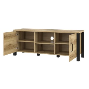 Ensemble de 5 meubles de salon collection DARWIN. Couleur chêne clair et noir.