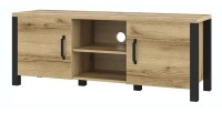 Ensemble de 5 meubles de salon collection DARWIN. Couleur chêne clair et noir.