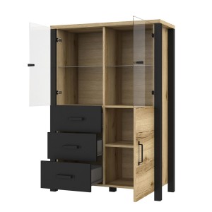 Ensemble de 3 meubles de salon collection DARWIN. Couleur chêne clair et noir.