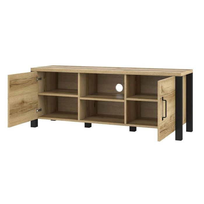 Ensemble de 3 meubles de salon collection DARWIN. Couleur chêne clair et noir.
