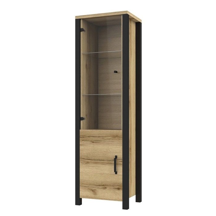 Ensemble de 3 meubles de salon collection DARWIN. Couleur chêne clair et noir.