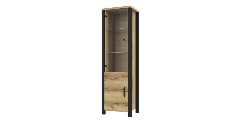 Ensemble de 3 meubles de salon collection DARWIN. Couleur chêne clair et noir.