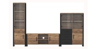 Ensemble de 3 meubles de salon collection DARWIN. Couleur épicéa et noir.