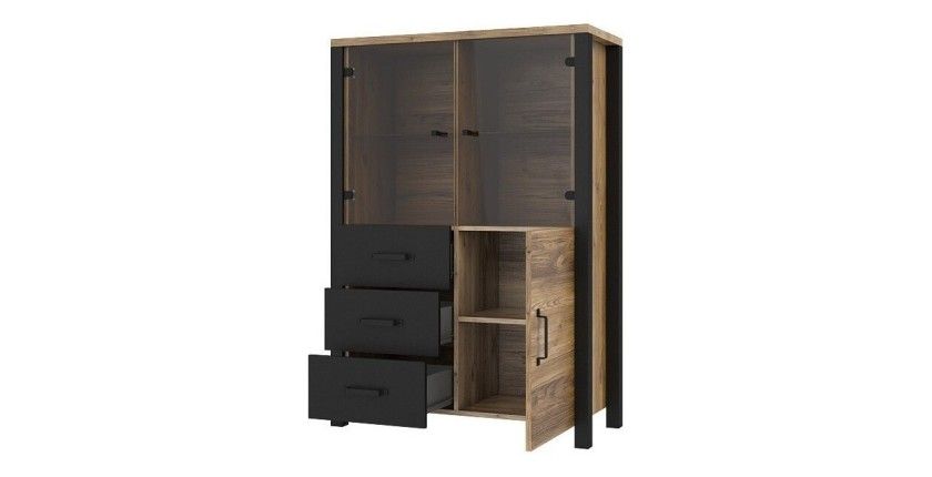 Ensemble de 3 meubles de salon collection DARWIN. Couleur épicéa et noir.