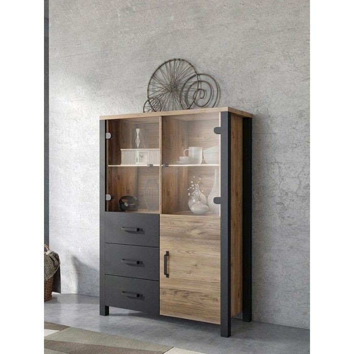 Ensemble de 3 meubles de salon collection DARWIN. Couleur épicéa et noir.