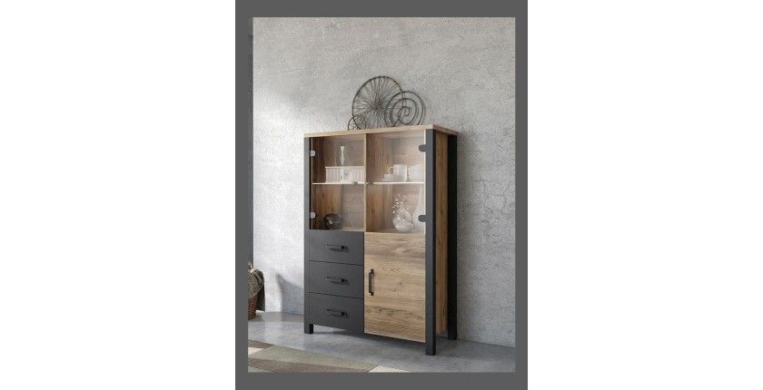 Ensemble de 3 meubles de salon collection DARWIN. Couleur épicéa et noir.