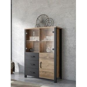 Ensemble de 3 meubles de salon collection DARWIN. Couleur épicéa et noir.