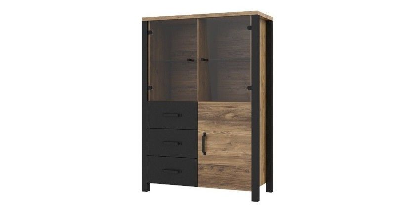 Ensemble de 3 meubles de salon collection DARWIN. Couleur épicéa et noir.