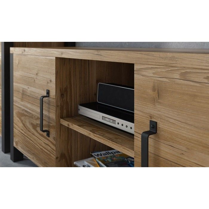 Ensemble de 3 meubles de salon collection DARWIN. Couleur épicéa et noir.