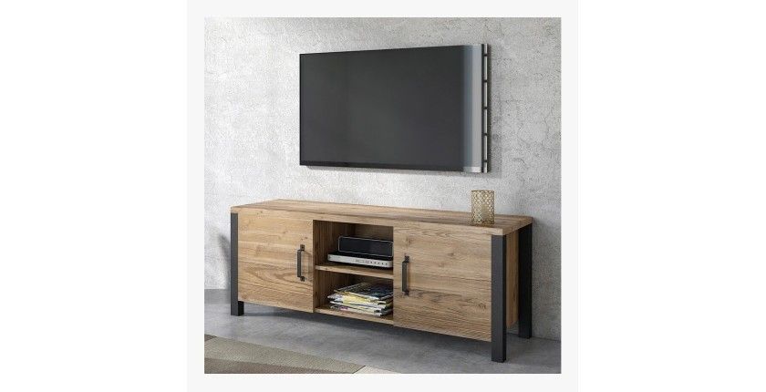 Ensemble de 3 meubles de salon collection DARWIN. Couleur épicéa et noir.