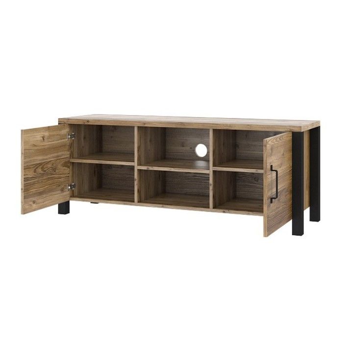 Ensemble de 3 meubles de salon collection DARWIN. Couleur épicéa et noir.