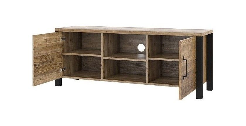 Ensemble de 3 meubles de salon collection DARWIN. Couleur épicéa et noir.