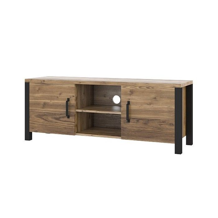 Ensemble de 3 meubles de salon collection DARWIN. Couleur épicéa et noir.
