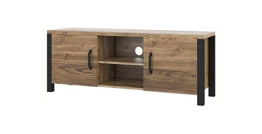 Ensemble de 3 meubles de salon collection DARWIN. Couleur épicéa et noir.