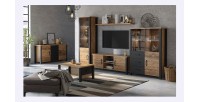 Ensemble de 3 meubles de salon collection DARWIN. Couleur épicéa et noir.