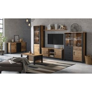 Ensemble de 3 meubles de salon collection DARWIN. Couleur épicéa et noir.